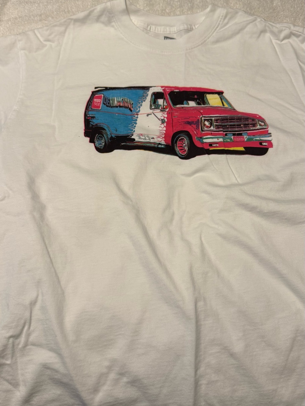 Levi's White Tee with Pink & Blue Van Graphic